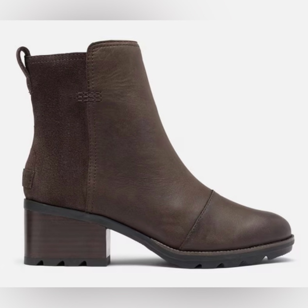 SOREL Cate boots booties dark brown leather suede block heel zip heavy winter 10
